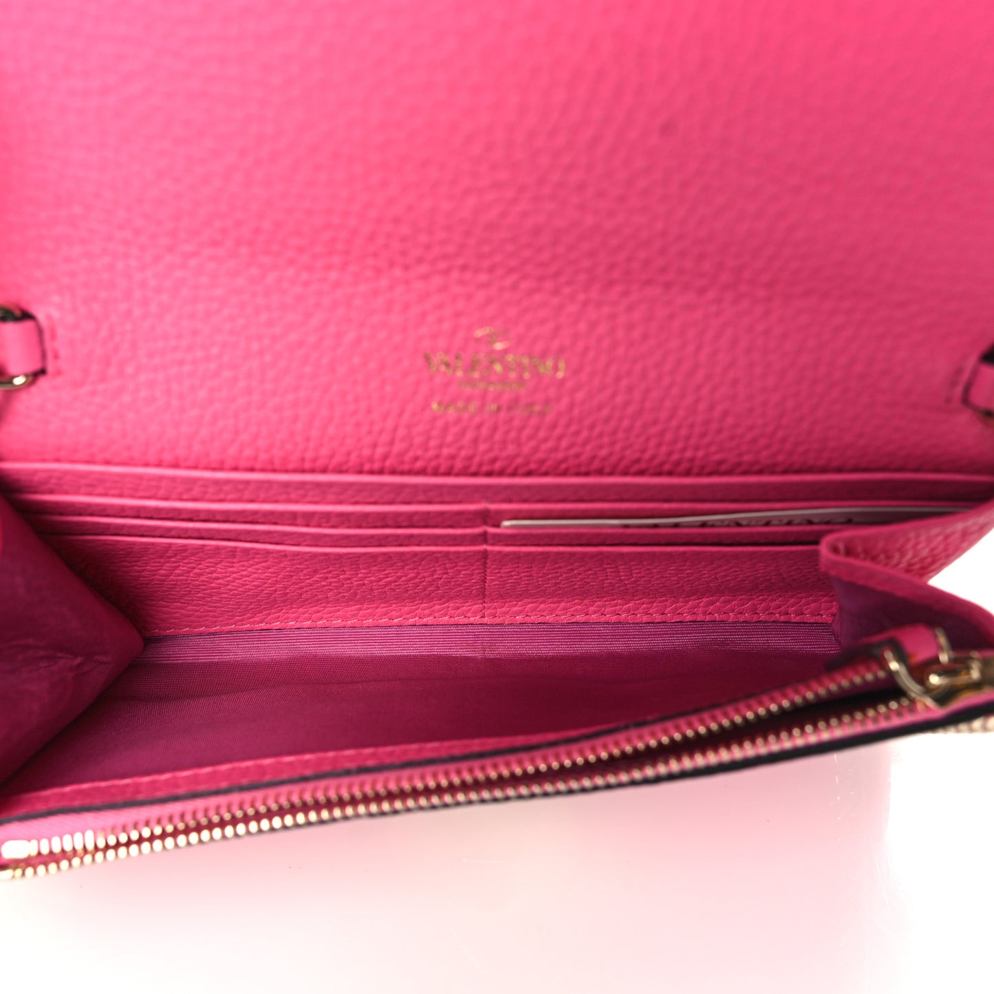 Pebbled Calfskin Rockstud Flip Lock Wallet On Chain Feminine Pink
