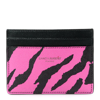 Saint Laurent Calfskin Zebra Print Credit Card Case Fuchsia Black 1 of 9