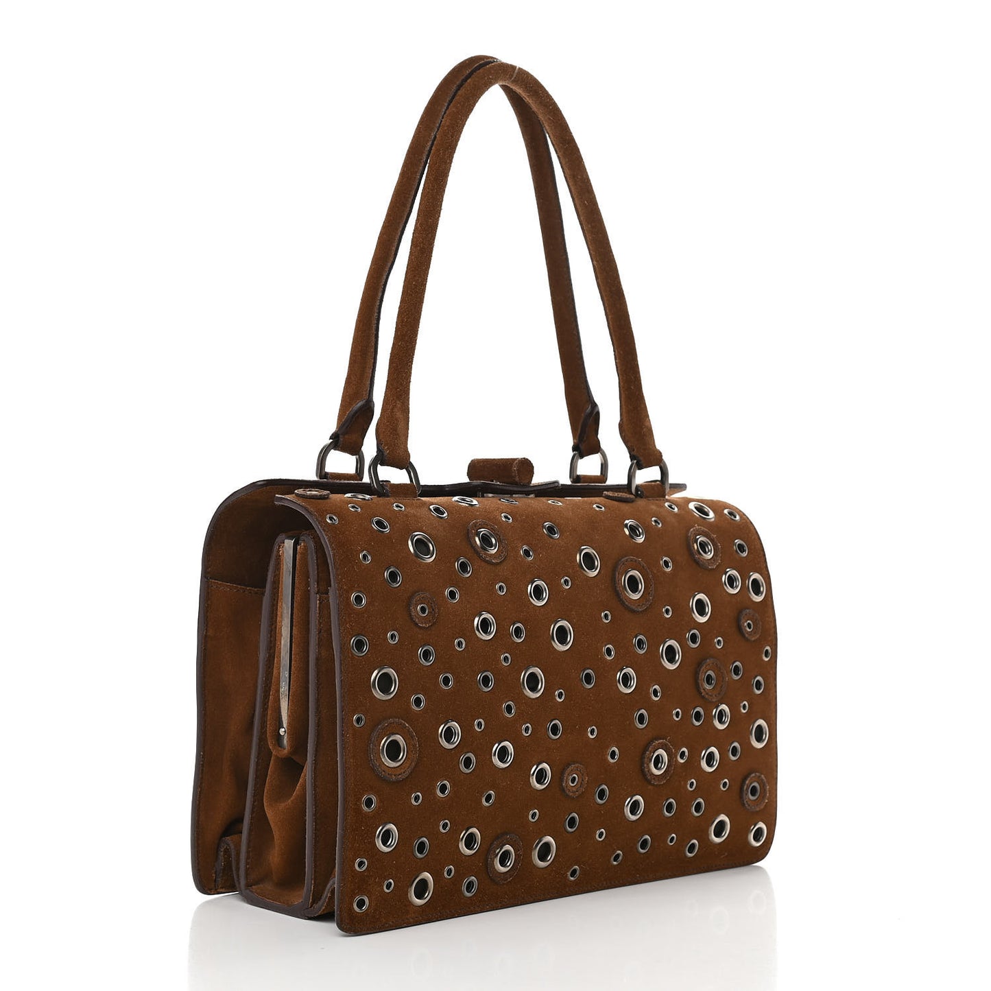 Suede Grommet Frame Satchel Tabacco