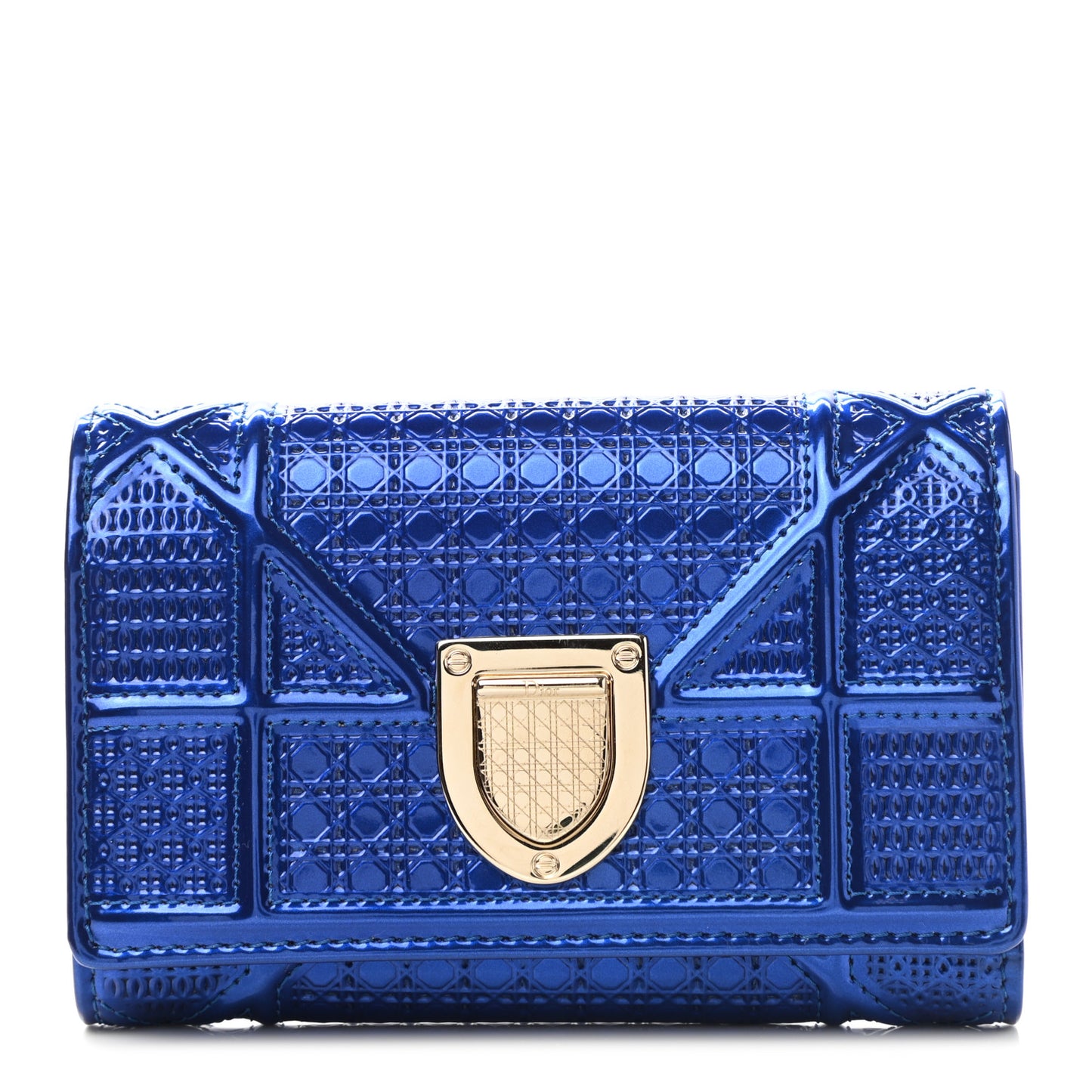 Metallic Patent Micro-Cannage Diorama Elancee Wallet Mirror Blue