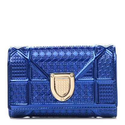 Christian Dior Metallic Patent Micro-Cannage Diorama Elancee Wallet Mirror Blue 1 of 6