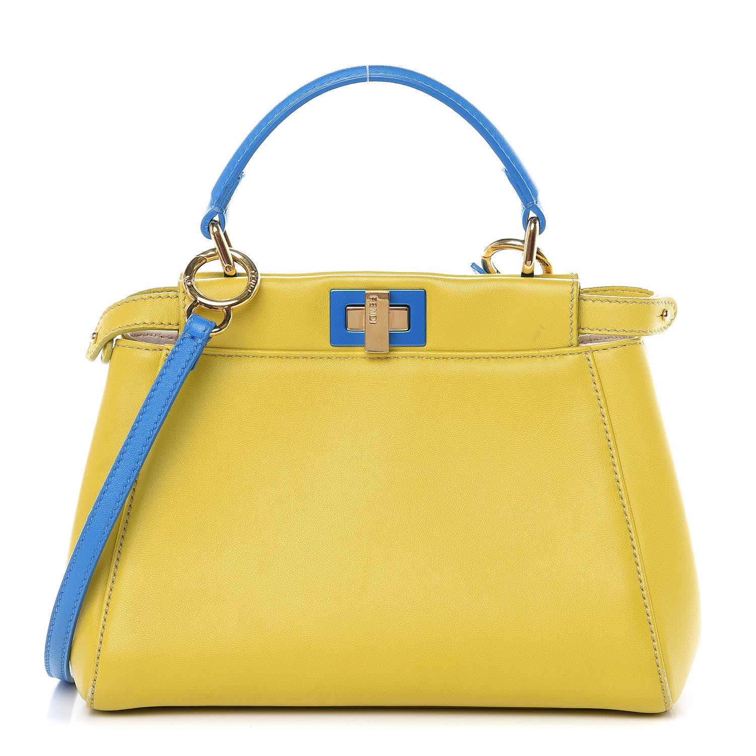 Fendi Nappa Colorblock Mini Peekaboo Iconic Satchel Lime Blue Royal Latte 1 of 15