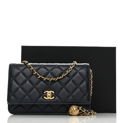 Chanel Lambskin Quilted Pearl Crush Wallet on Chain WOC Navy 12 of 12