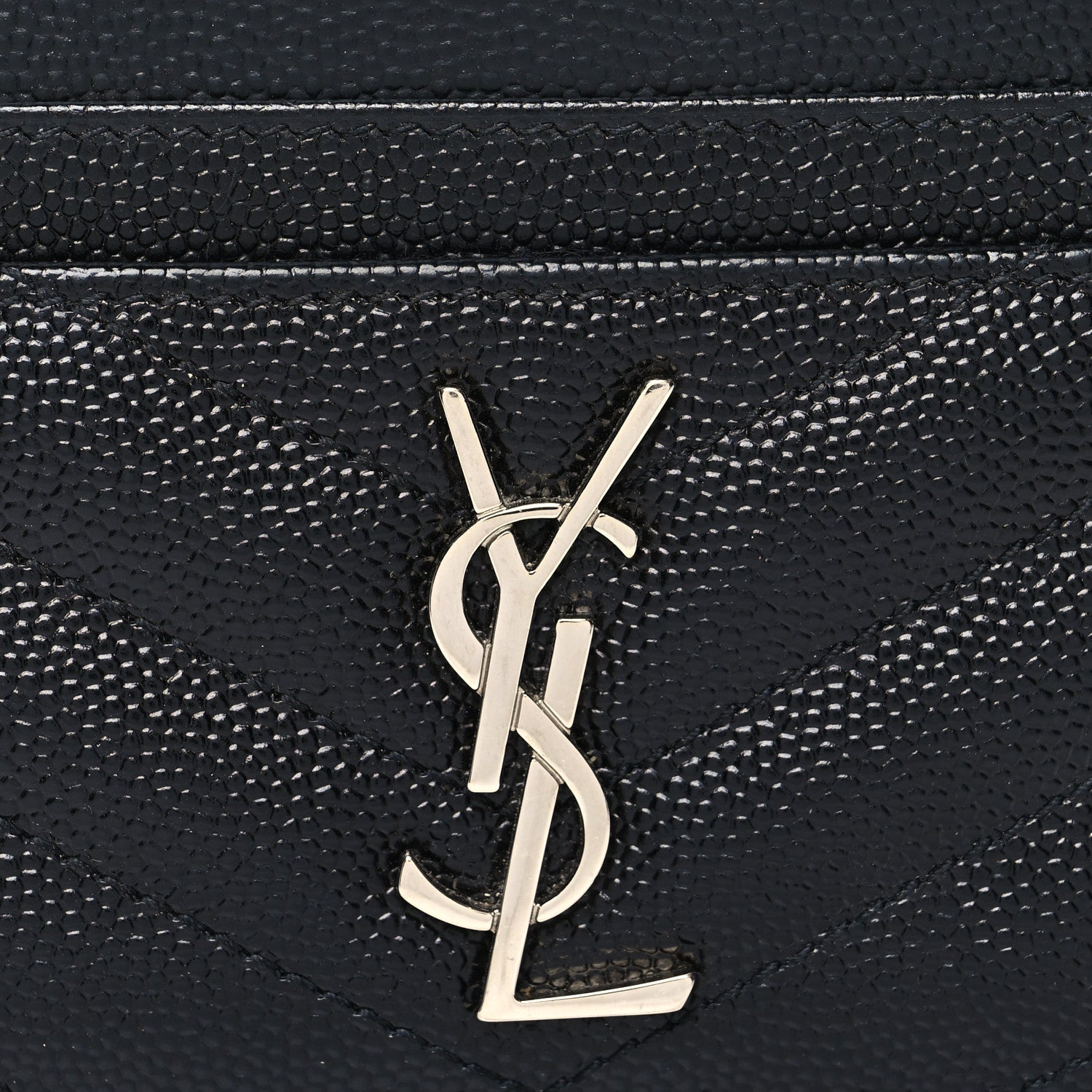 Saint Laurent Grain De Poudre Matelasse Chevron Monogram Credit Card Case Black 8 of 9