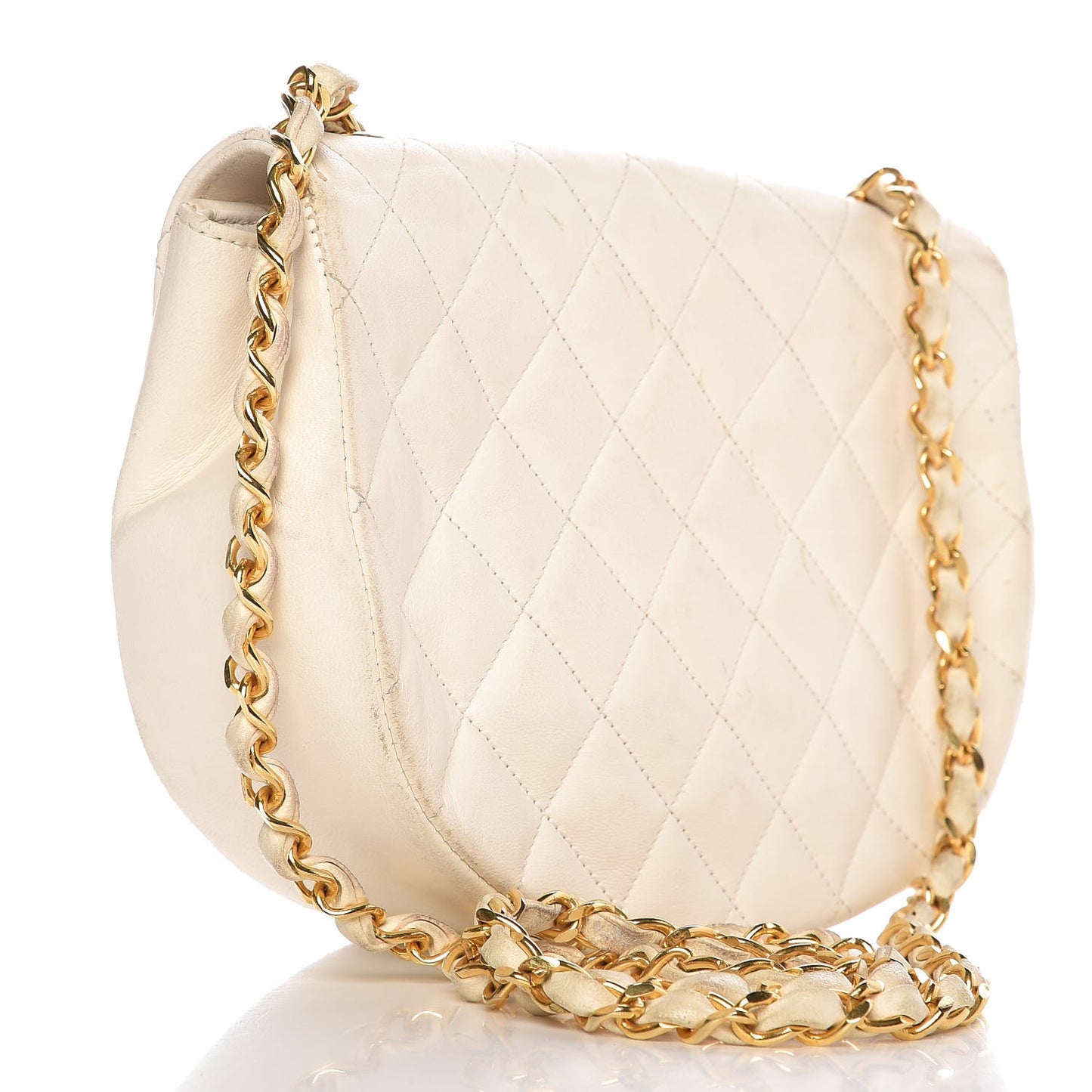 Lambskin Quilted Small Half Moon Flap Ivory