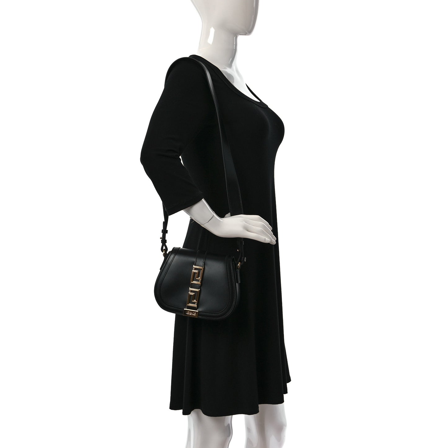 Calfskin Small Greca Goddess Shoulder Bag Black