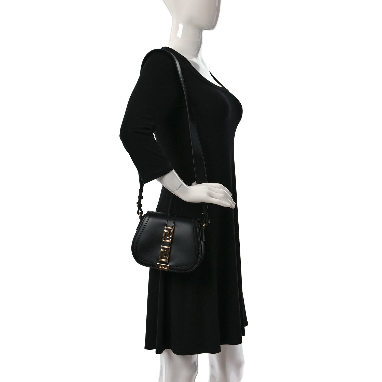 Versace Calfskin Small Greca Goddess Shoulder Bag Black 2 of 13