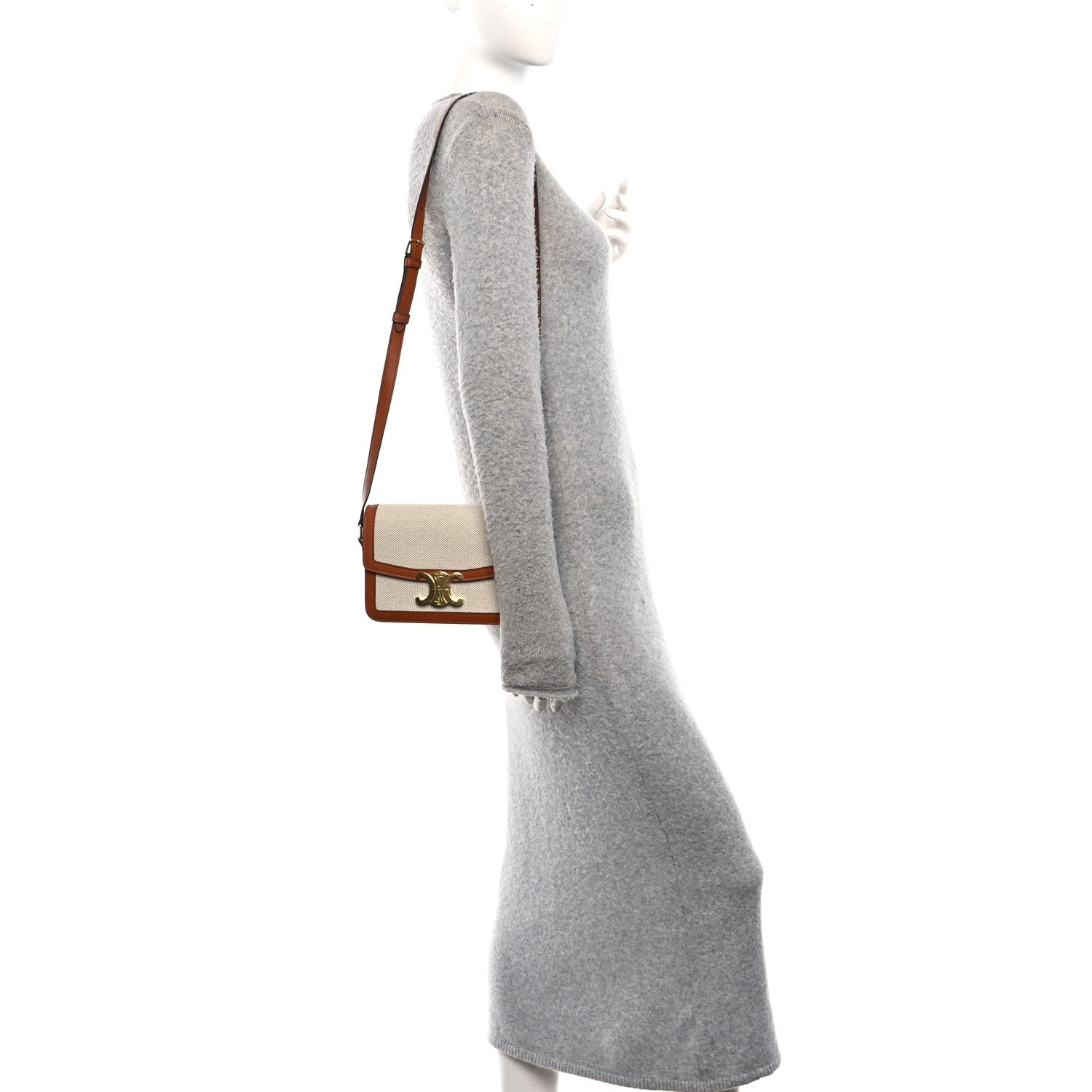 Celine Textile Natural Calfskin Teen Triomphe White Tan 2 of 10