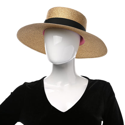 Gucci Glittered Straw Grosgrain Wide Brim Hat XL Gold Black 2 of 10