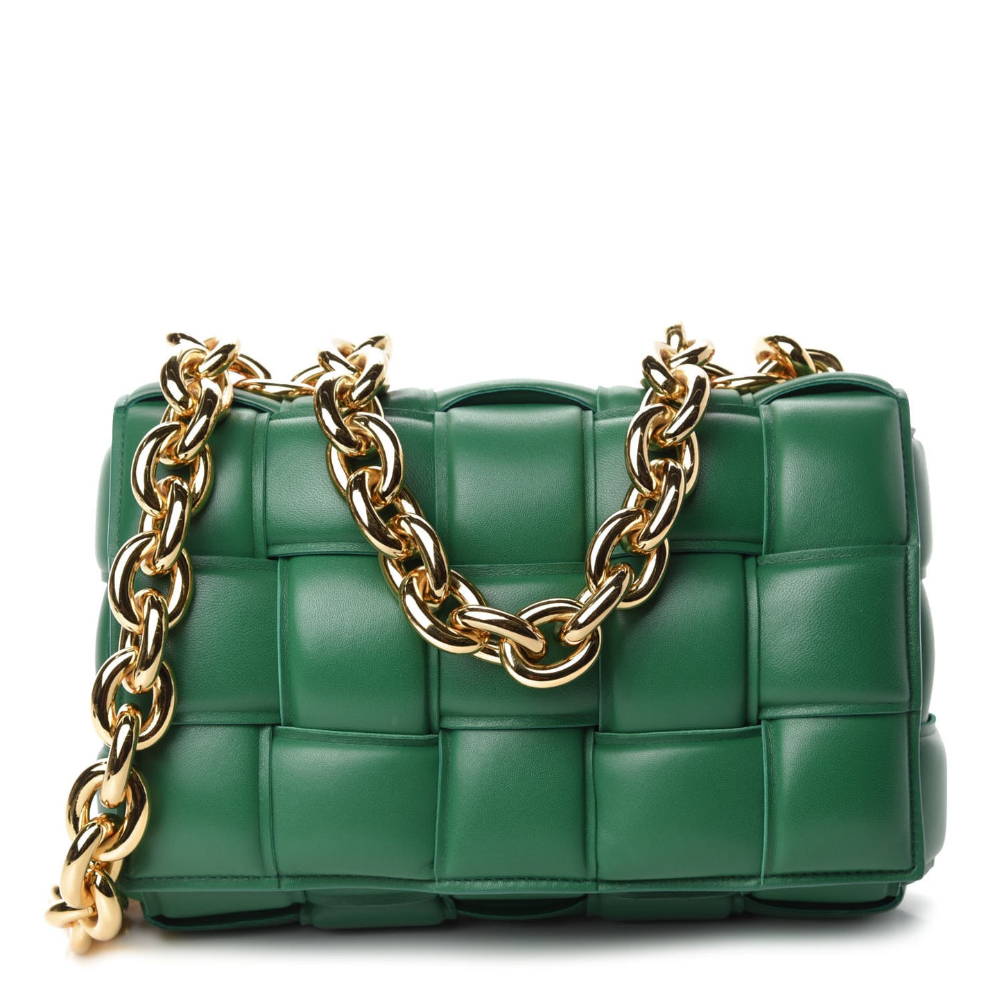 Lambskin Maxi Intreccio Padded Chain Cassette Crossbody Bag Racing Green
