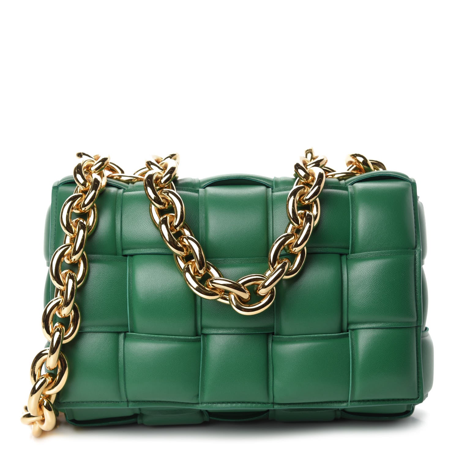 Bottega Veneta Lambskin Maxi Intreccio Padded Chain Cassette Crossbody Bag Racing Green 1 of 12