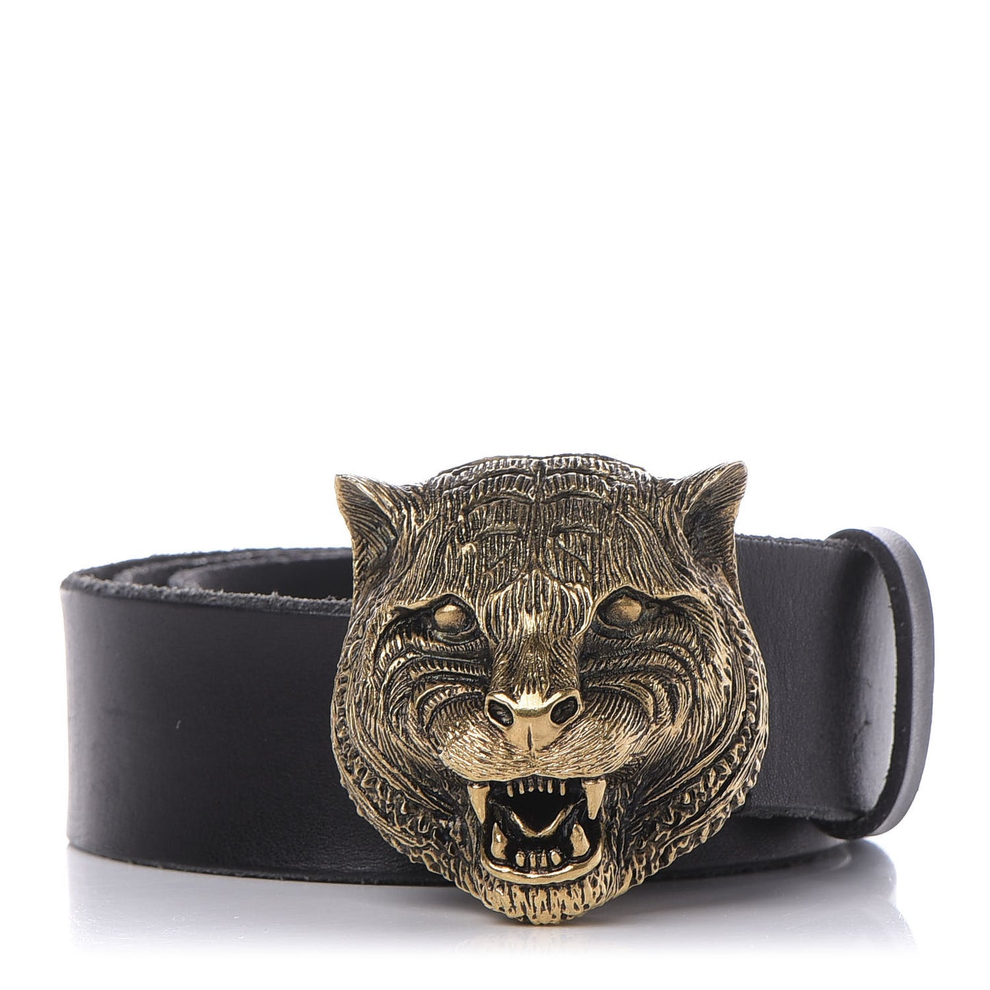 Calfskin Brass Feline Buckle Belt 80 32 Black