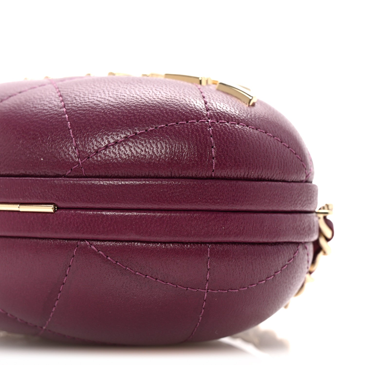 Chanel Lambskin Quilted Oval Minaudiere Chain Clutch Purple 10 of 10