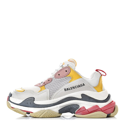 Balenciaga Mesh Nubuck Womens Triple S Sneakers 35 White Gris Jaune Rose 1 of 13