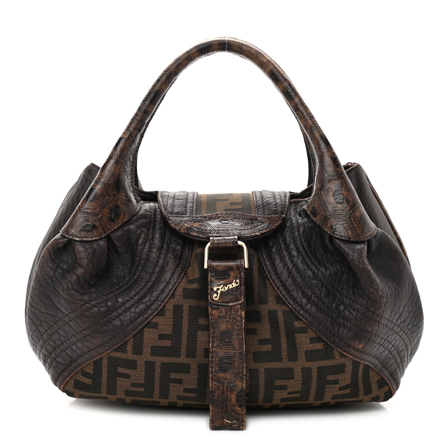 Fendi Zucca Nappa Nuvolata Vitello Tortuga Small Spy Tobacco Moro 1 of 11