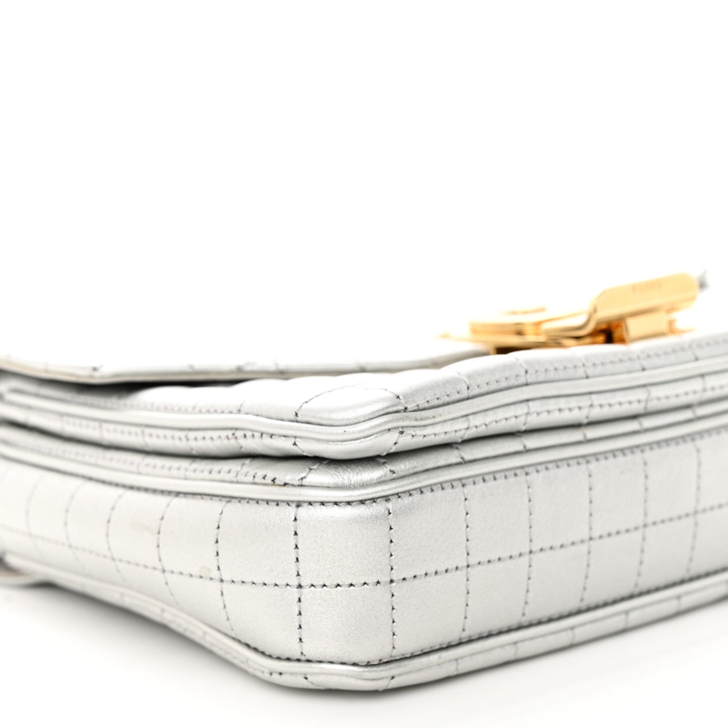 Laminated Calfskin Quilted Medium C Bag Silver