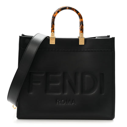 Fendi Vitello King Plexiglass Logo Embossed Medium Fendi Sunshine Shopper Tote Black 1 of 12