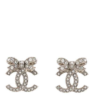 Chanel Crystal CC Bow Dangle Earrings Silver 1 of 5