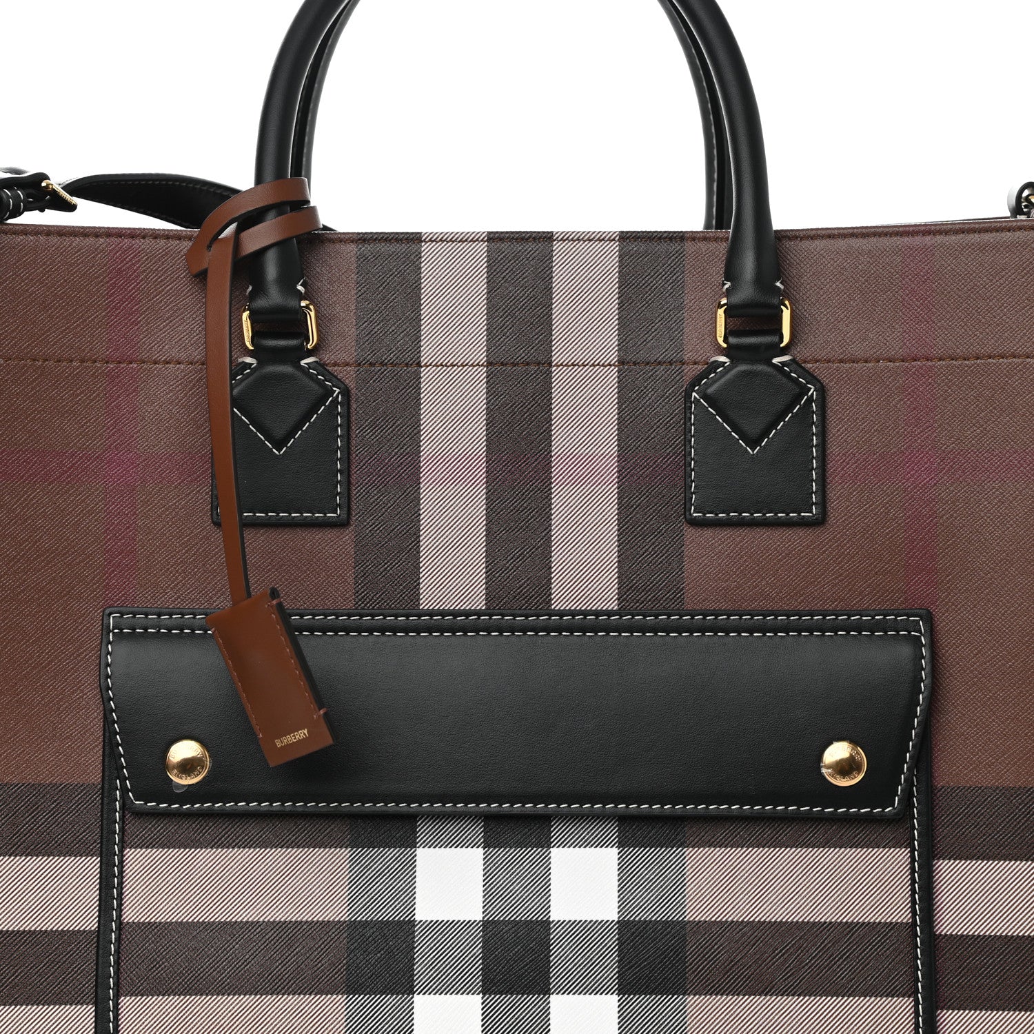 Burberry E-Canvas Check Calfskin Medium Freya Tote Dark Birch Brown 7 of 9