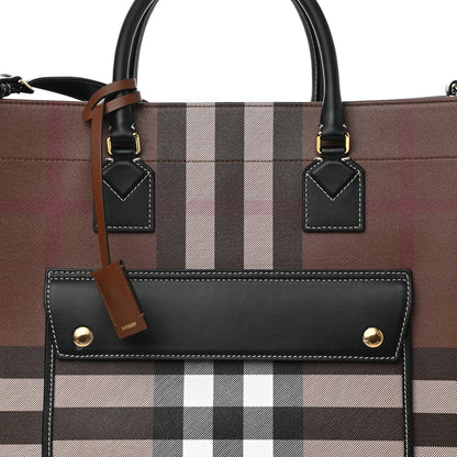Burberry E-Canvas Check Calfskin Medium Freya Tote Dark Birch Brown 7 of 9