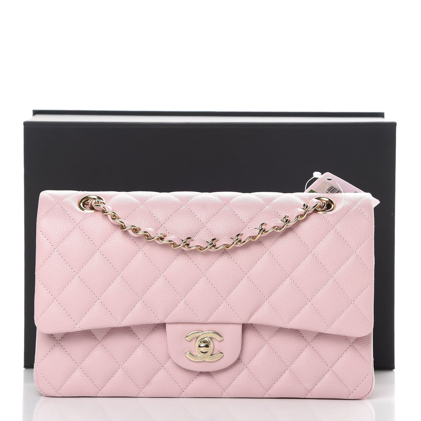 Caviar Quilted Medium Double Flap Light Pink