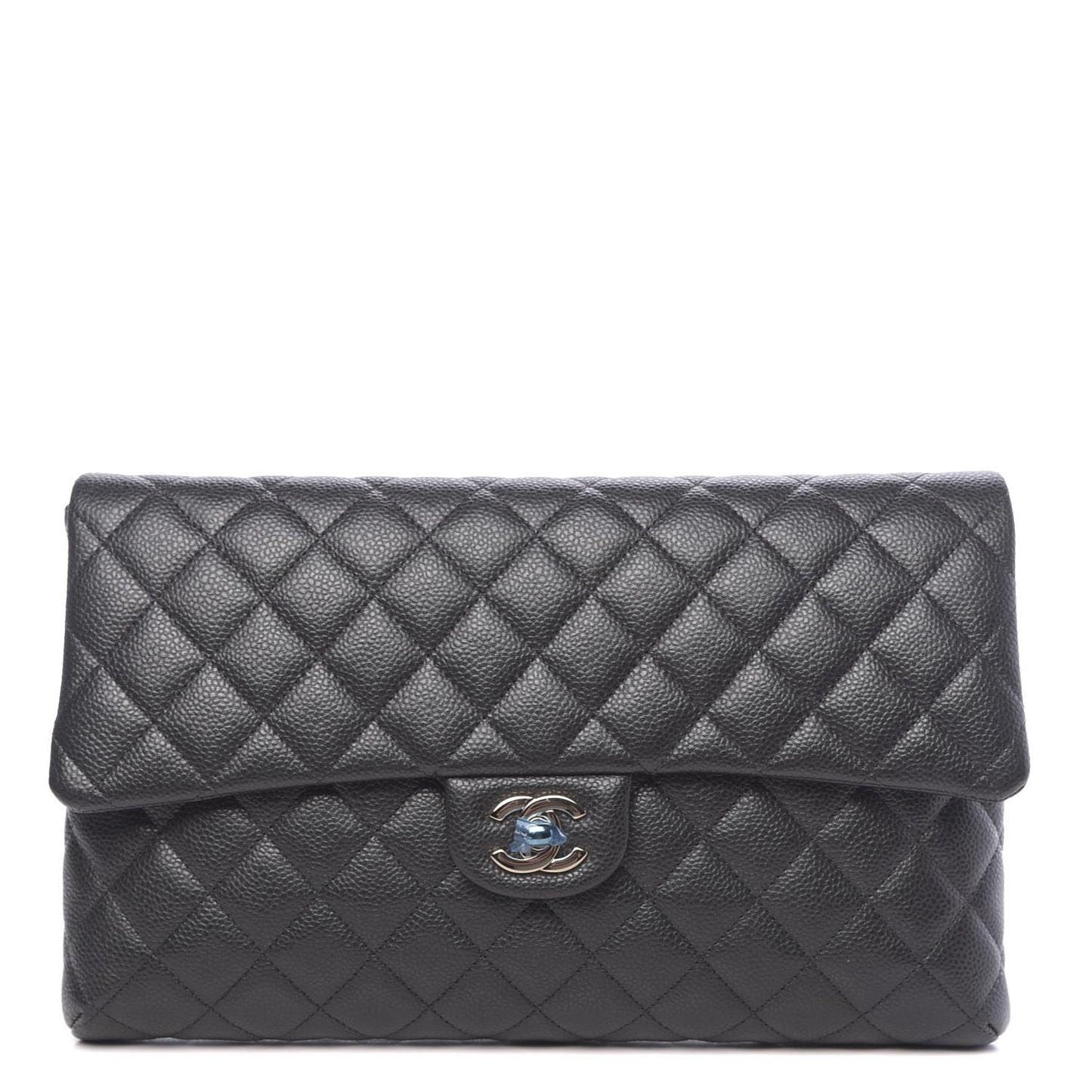 Caviar Quilted Flap Clutch Dark Grey