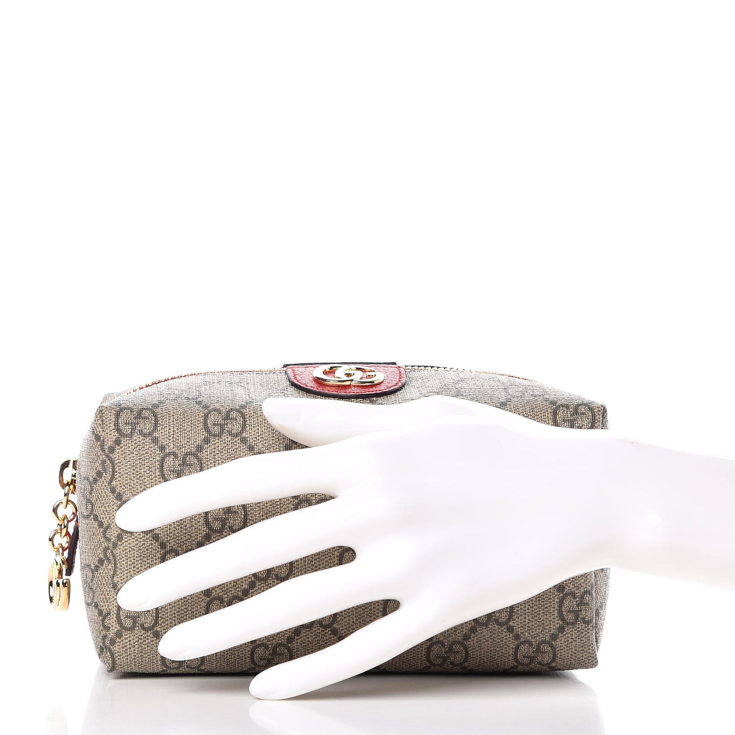 Soft GG Supreme Monogram Calfskin Medium Ophidia Cosmetic Case Beige Ebony Hibiscus Red