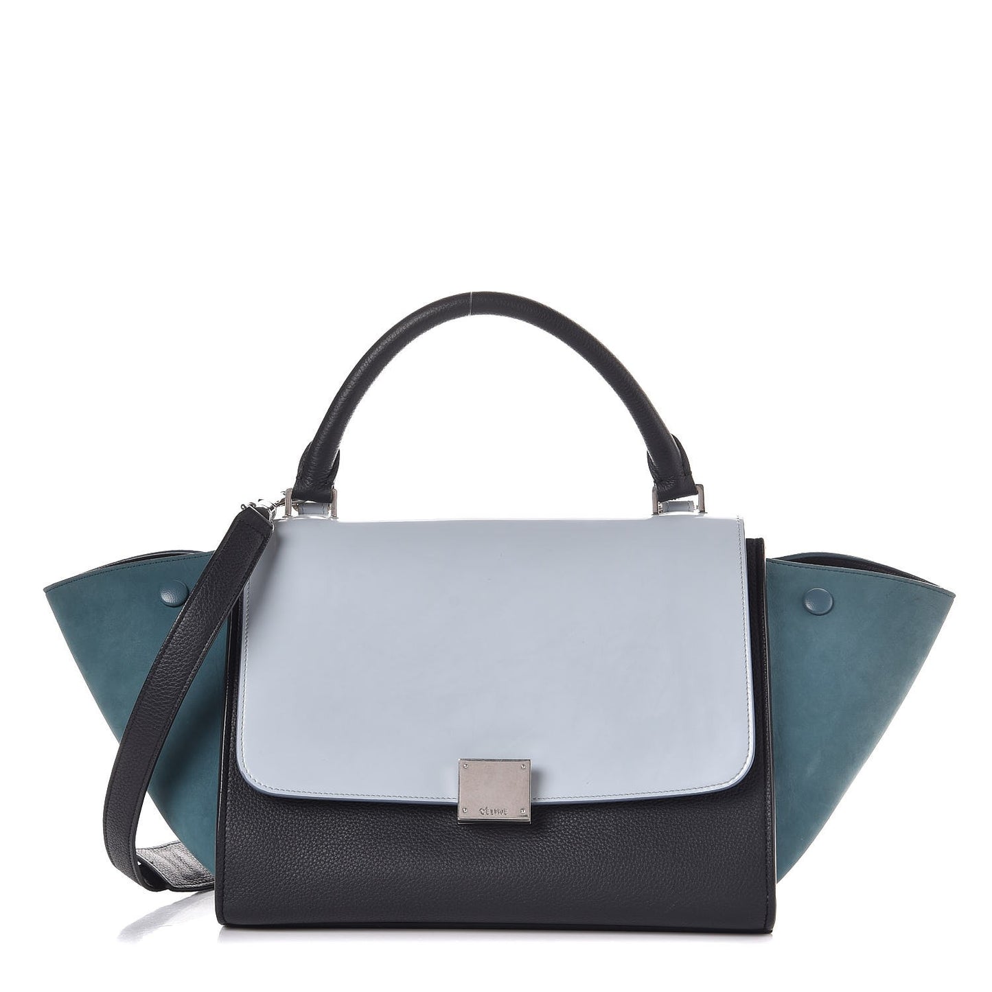 Spazzolato Calfskin Nubuck Small Tri-color Trapeze Blue