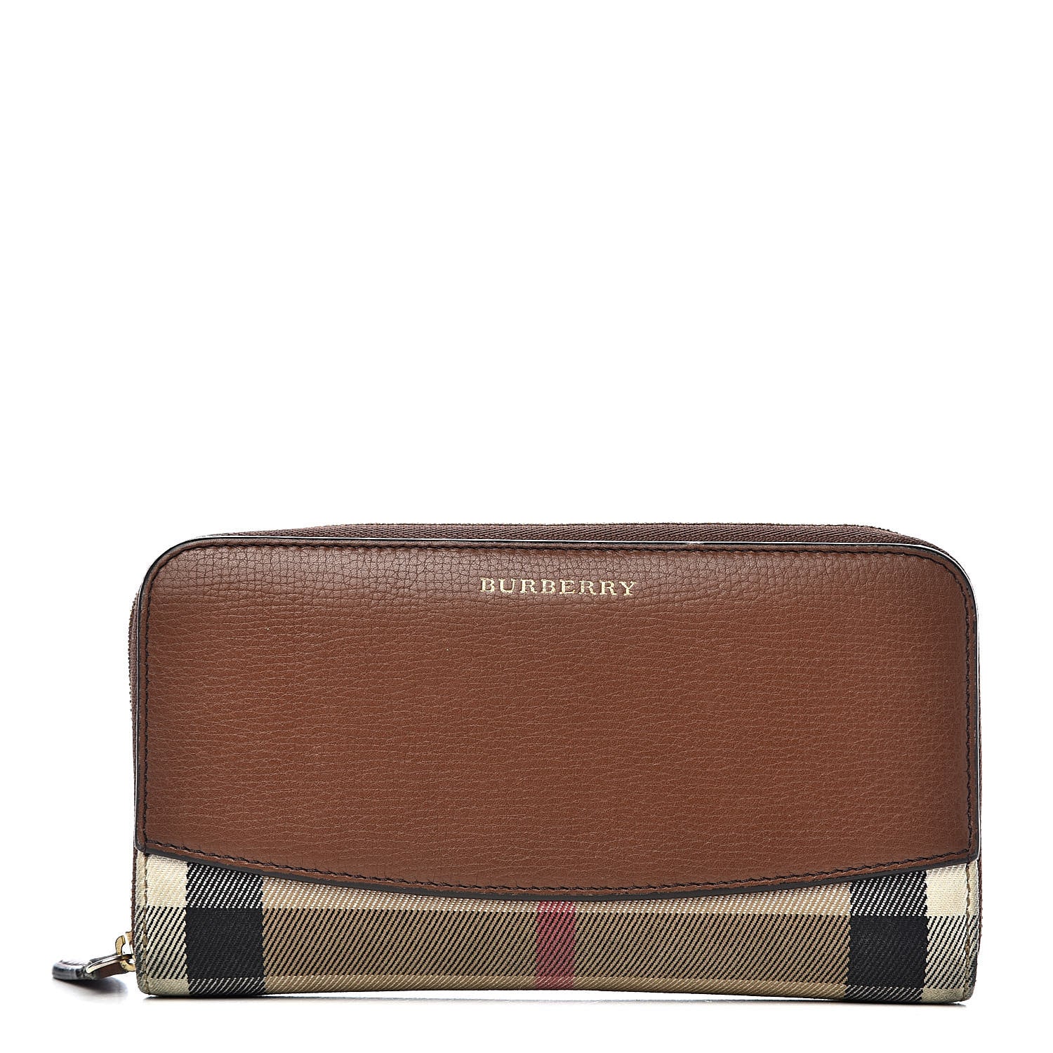 Burberry Calfskin House Check Elmore Zip Around Wallet Tan 1 of 12