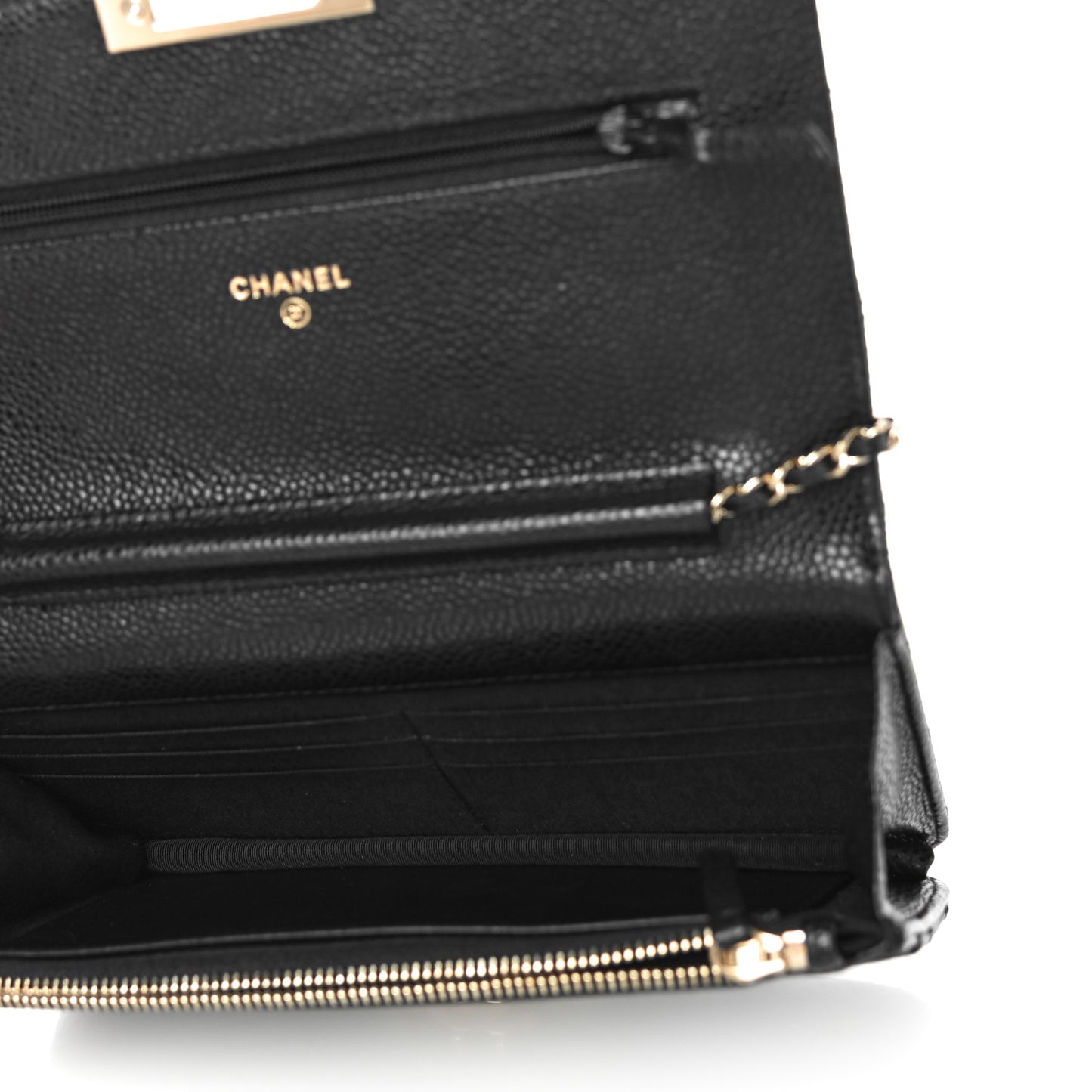 Caviar Quilted Golden Class Wallet On Chain WOC Black