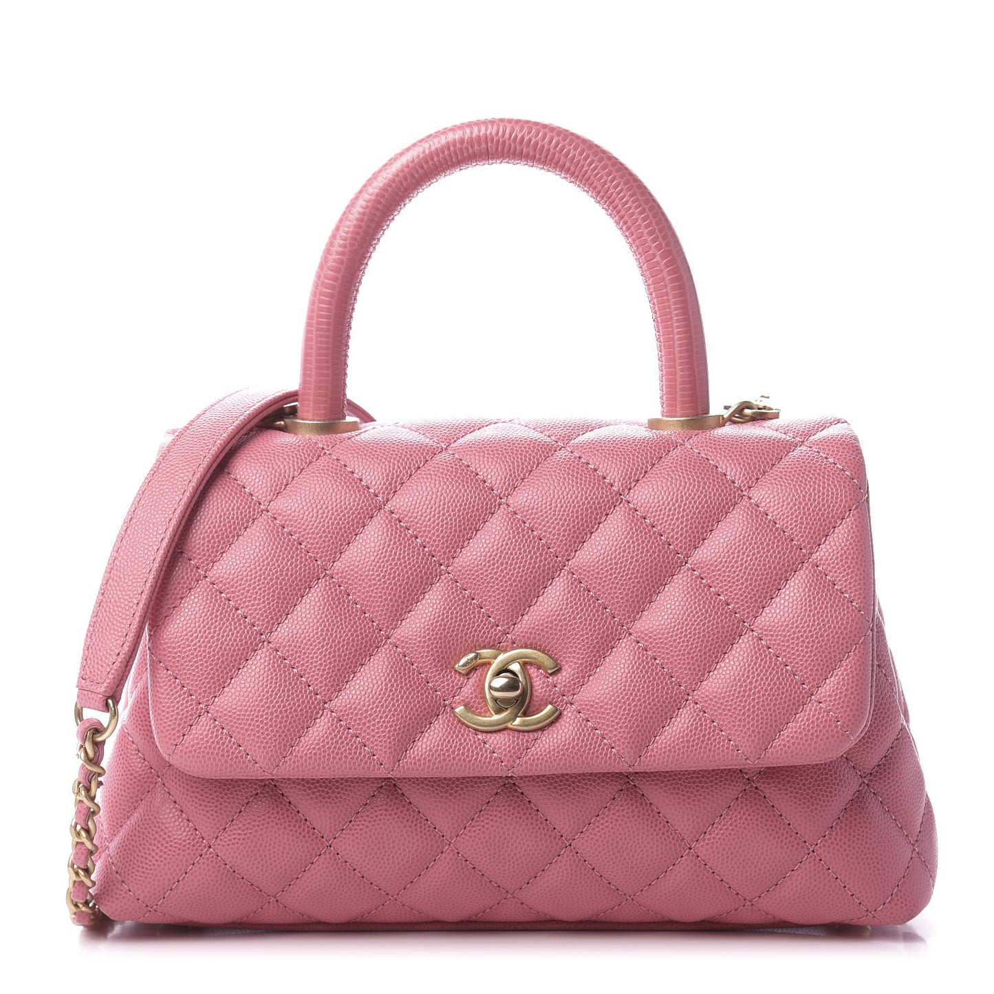 Caviar Lizard Embossed Quilted Mini Coco Handle Flap Pink