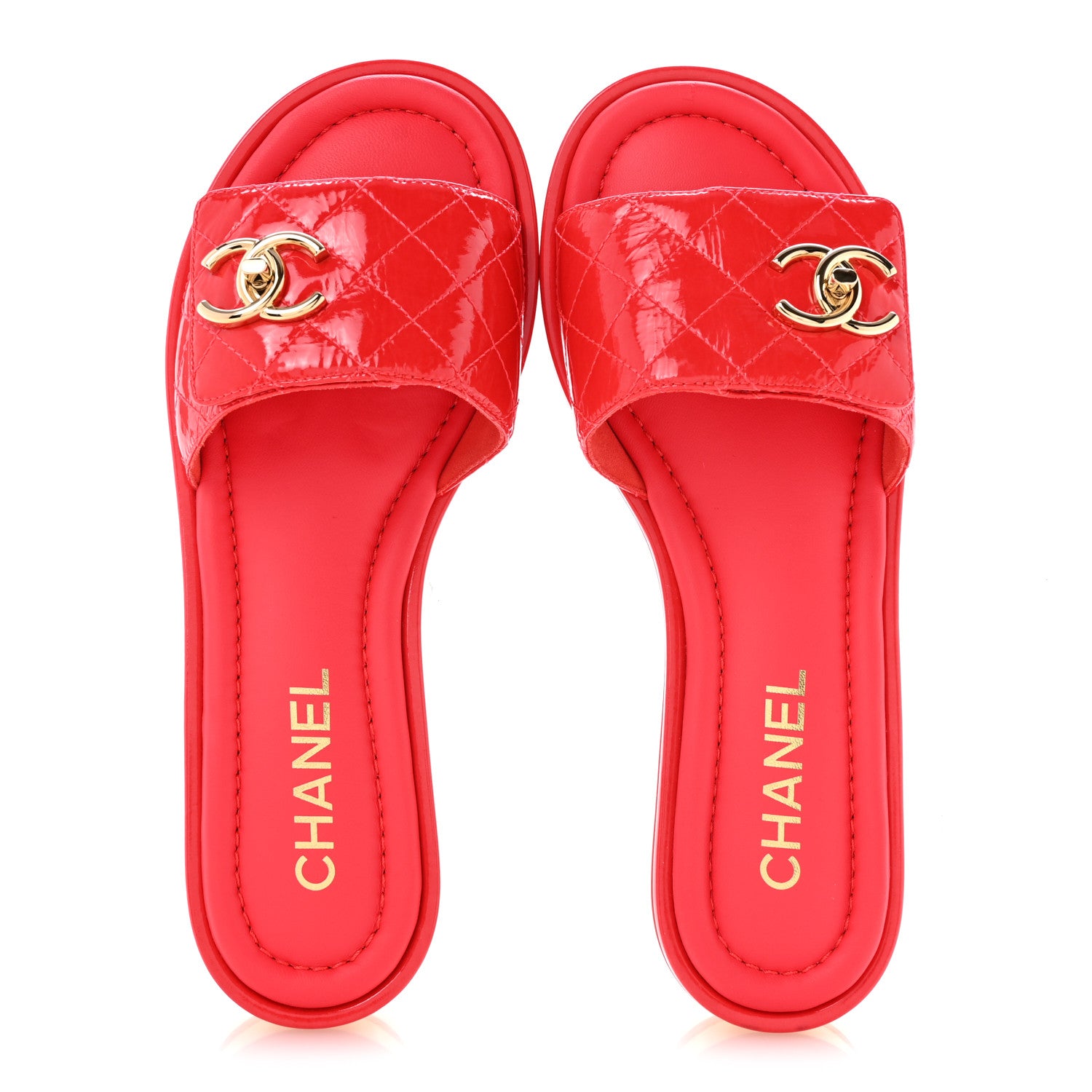 Chanel Patent Goatskin Quilted CC Sandals 38 Dark Pink 2 of 10