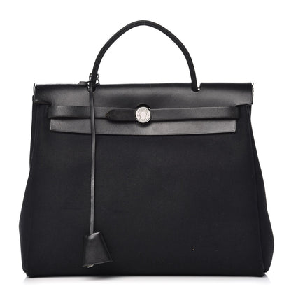 Hermes Toile Vache Calfskin Herbag 30 PM Black 1 of 26