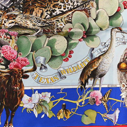 Hermes Silk Faune Et Flore Du Texas Scarf 90 Bleu 4 of 4