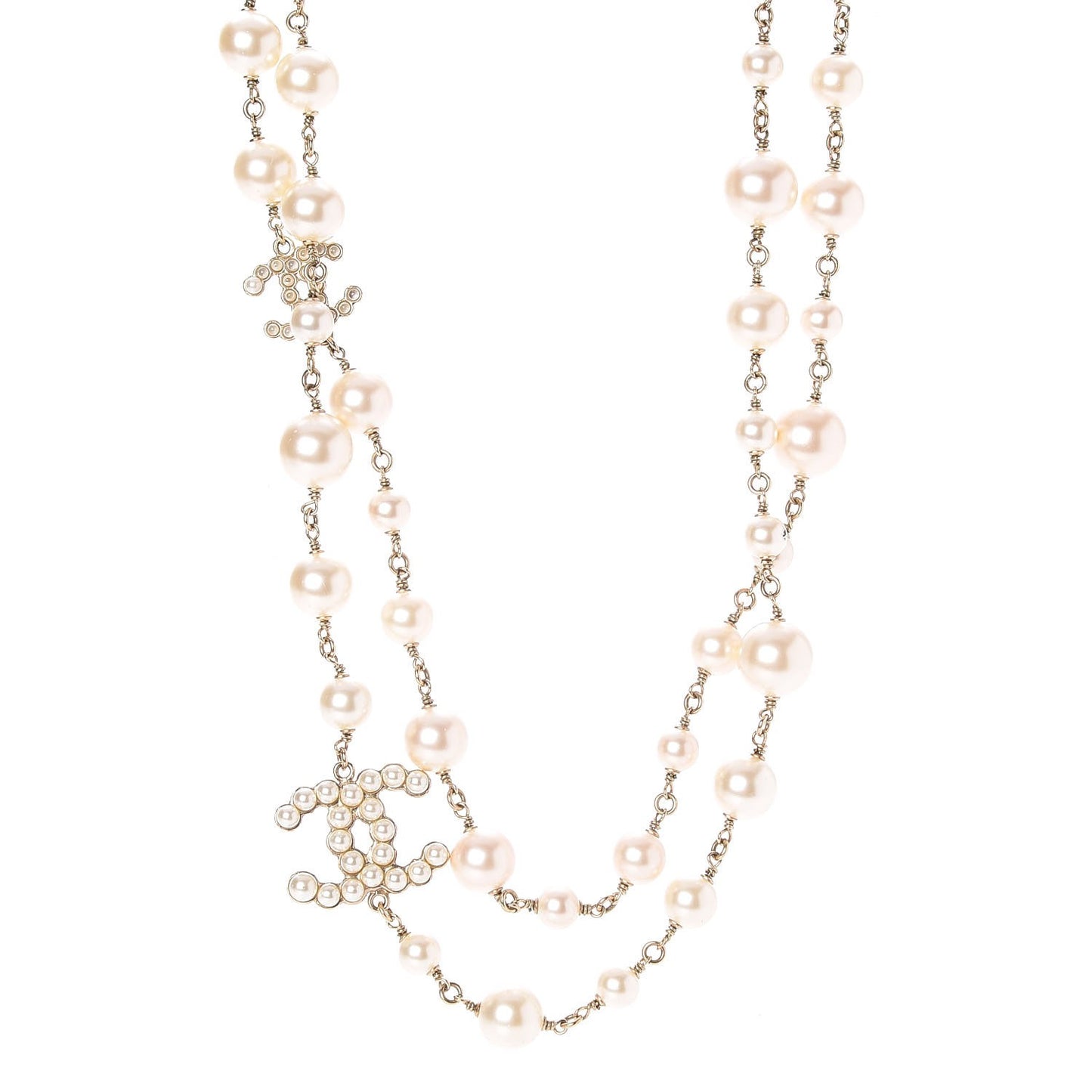 Pearl CC Long Necklace Light Gold