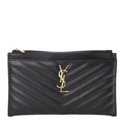 Saint Laurent Grain De Poudre Chevron Monogram Bill Pouch Black 1 of 6