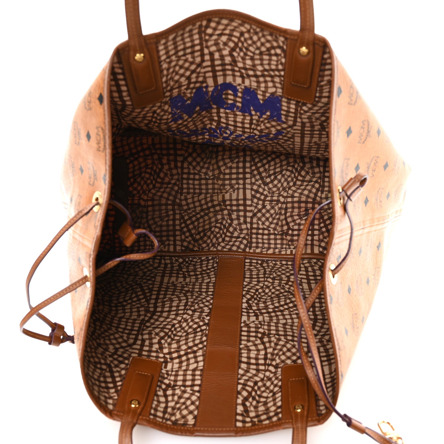 MCM Visetos Large Liz Reversible Shopper Tote Cognac 9 of 17