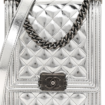 Chanel Metallic Goatskin Quilted North South Boy Flap Silver 8 of 10