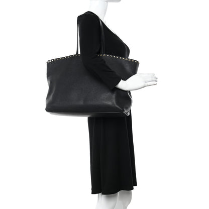 Valentino Garavani Grained Calfskin Rockstud Shoulder Tote Black 2 of 12