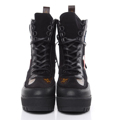 Louis Vuitton Suede Calfskin Monogram LV Black Heart Laureate Platform Desert Boots 36 Black 2 of 7