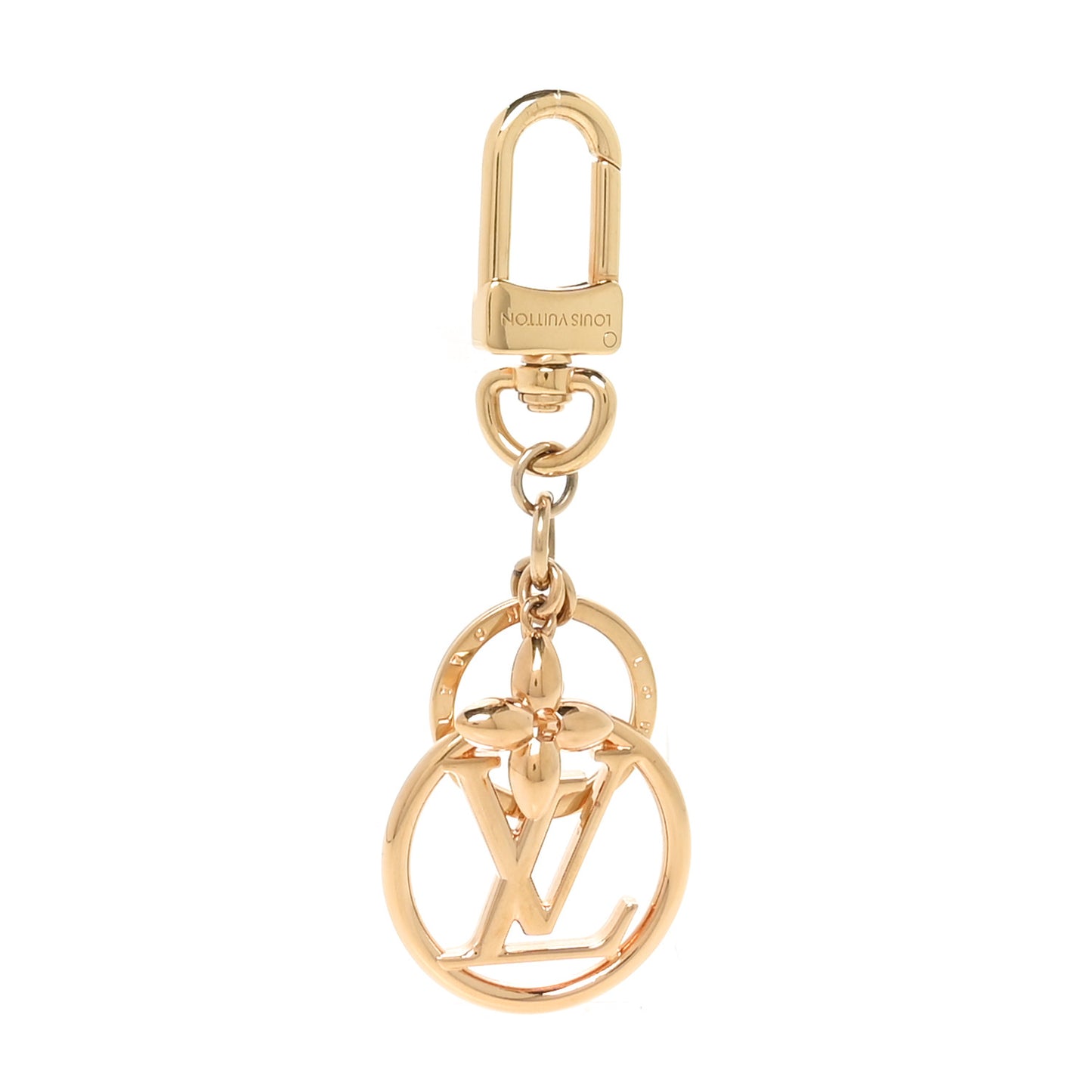 Metal Fleur LV Circle Bag Charm Key Holder Gold