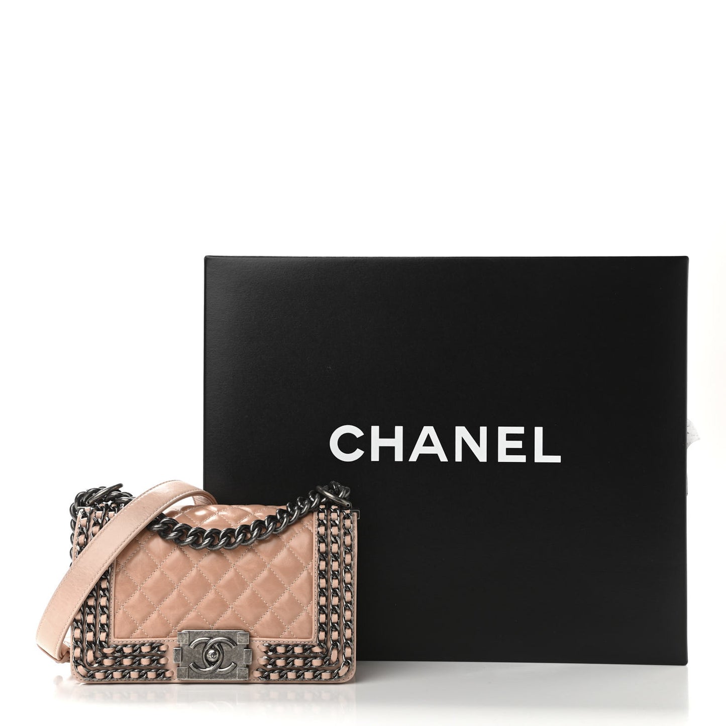 Glazed Calfskin Small Boy Chained Flap Pink