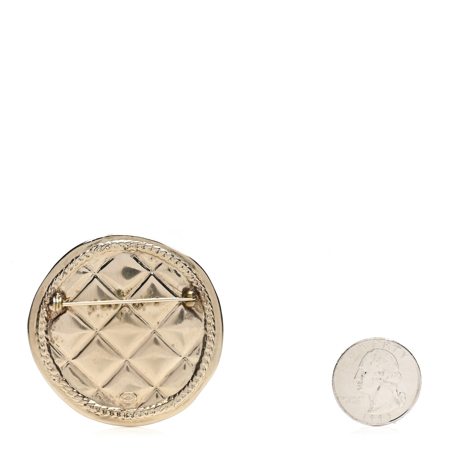 Quilted CC Brooch Pin Gold