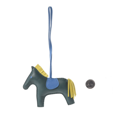 Hermes Milo Lambskin Grigri Rodeo Horse Bag Charm MM Malachite Bleu Zanzibar Lime 3 of 6