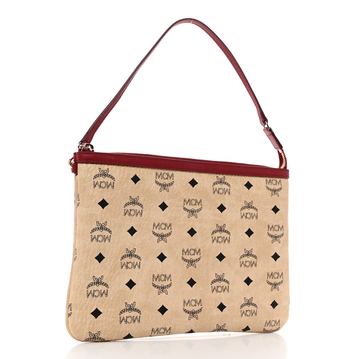 MCM Visetos Liz Shopper Tote Pouch Beige Ruby Red 3 of 10