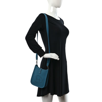 Hermes Taurillon Clemence Evelyne TPM New Blue Jean 2 of 9