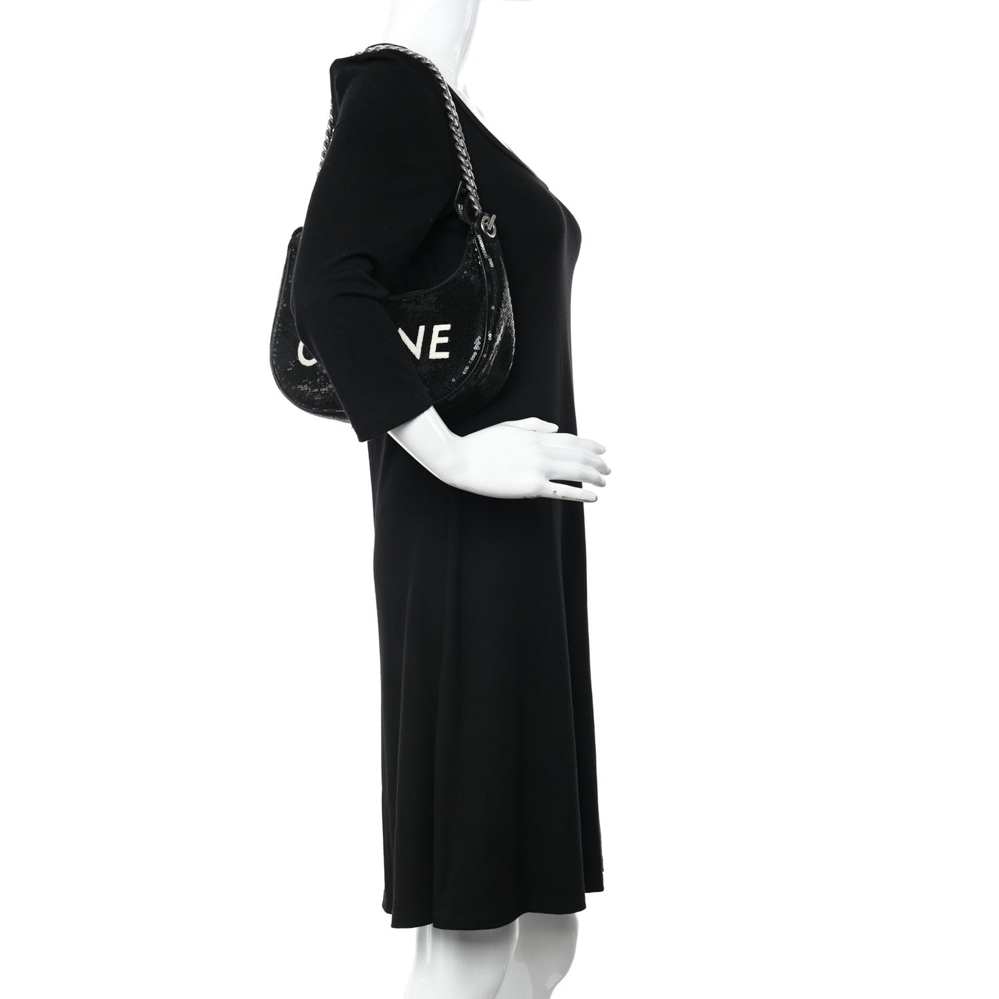 Sequin Medium Chain Ava Shoulder Bag Black