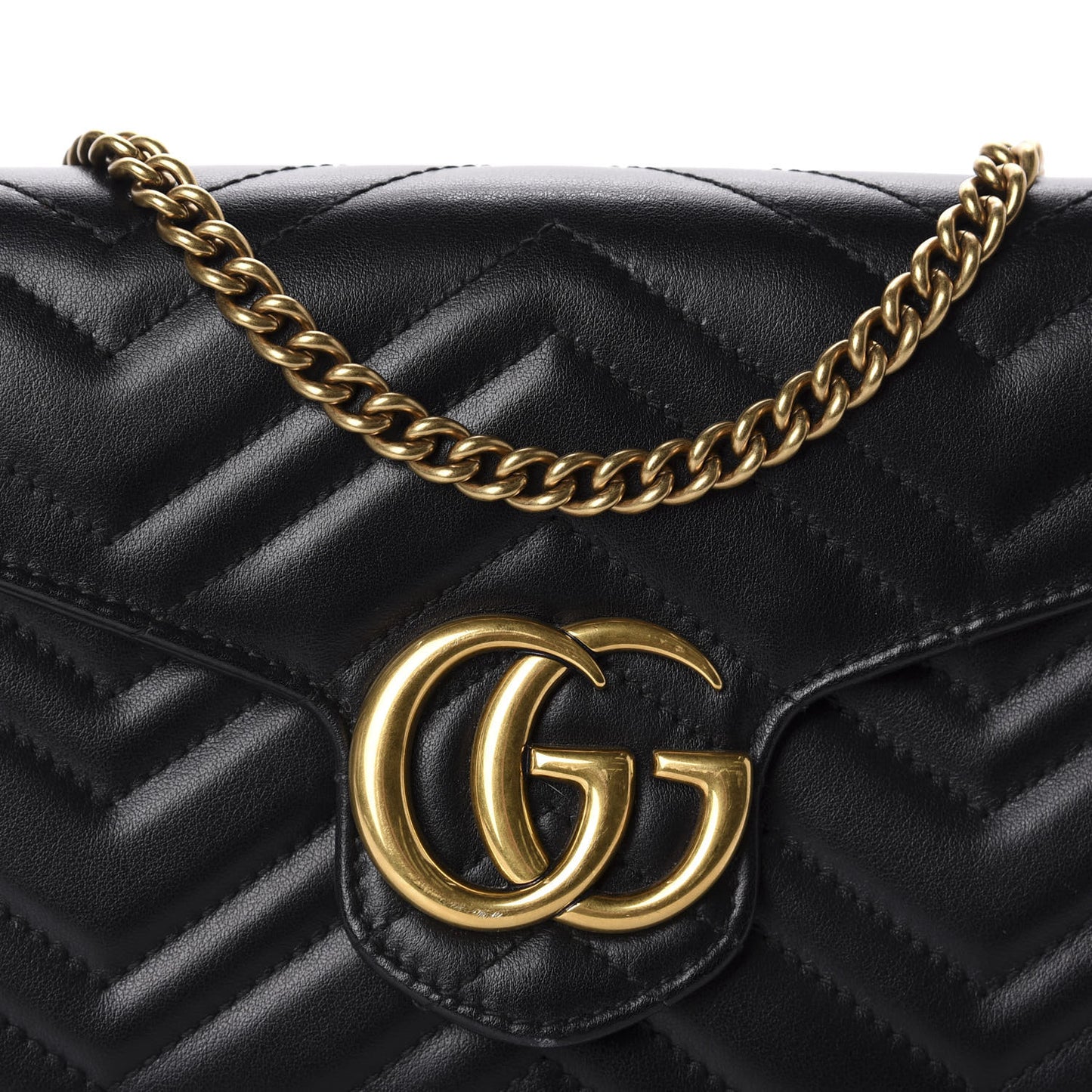Calfskin Matelasse GG Marmont Chain Wallet Black