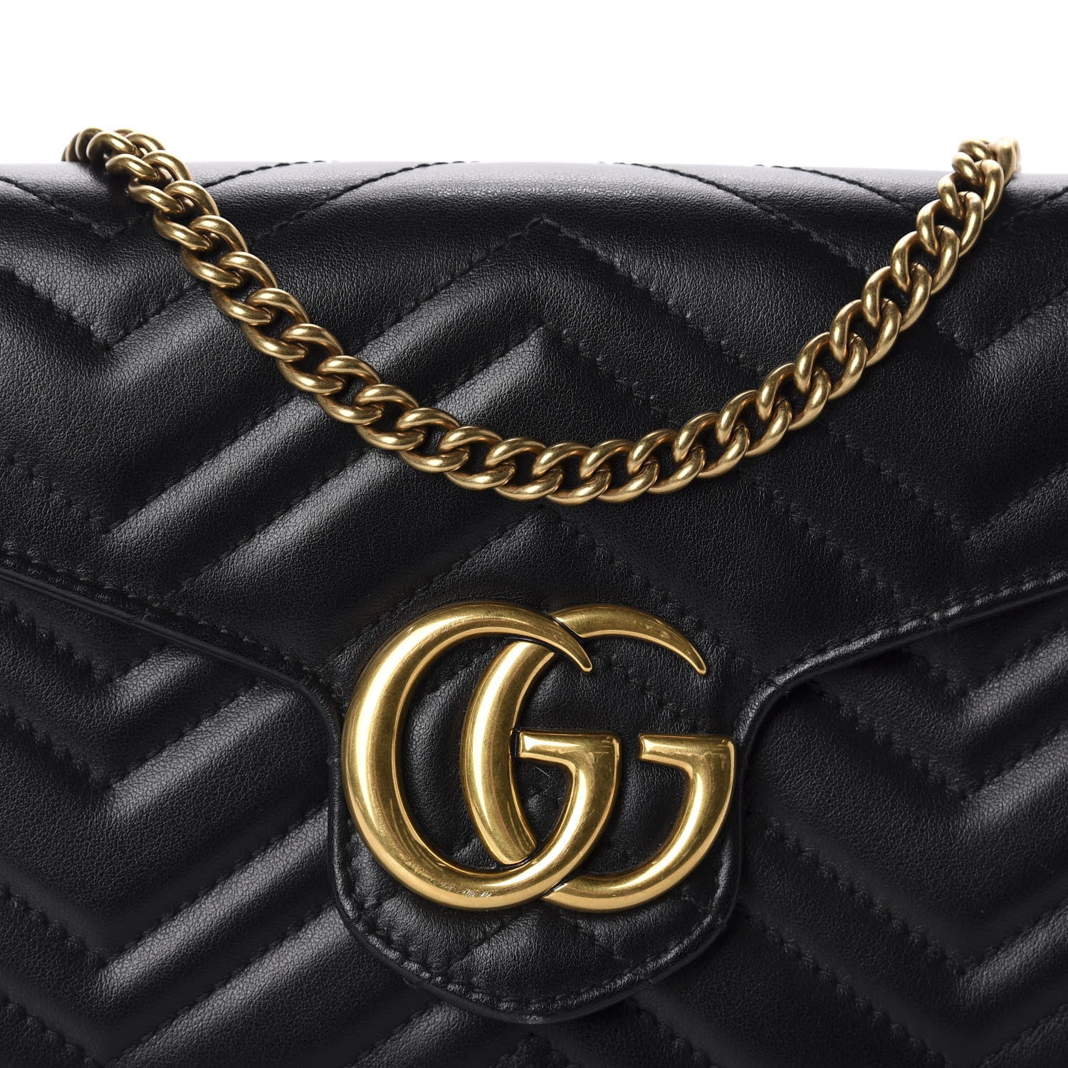 Gucci Calfskin Matelasse GG Marmont Chain Wallet Black 10 of 11