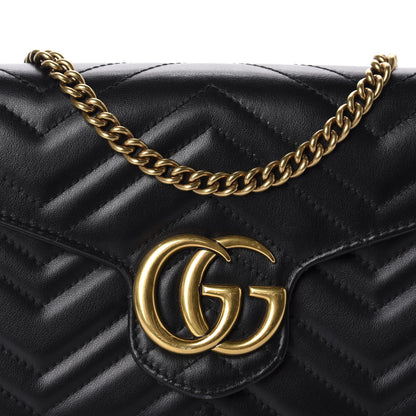 Gucci Calfskin Matelasse GG Marmont Chain Wallet Black 10 of 11